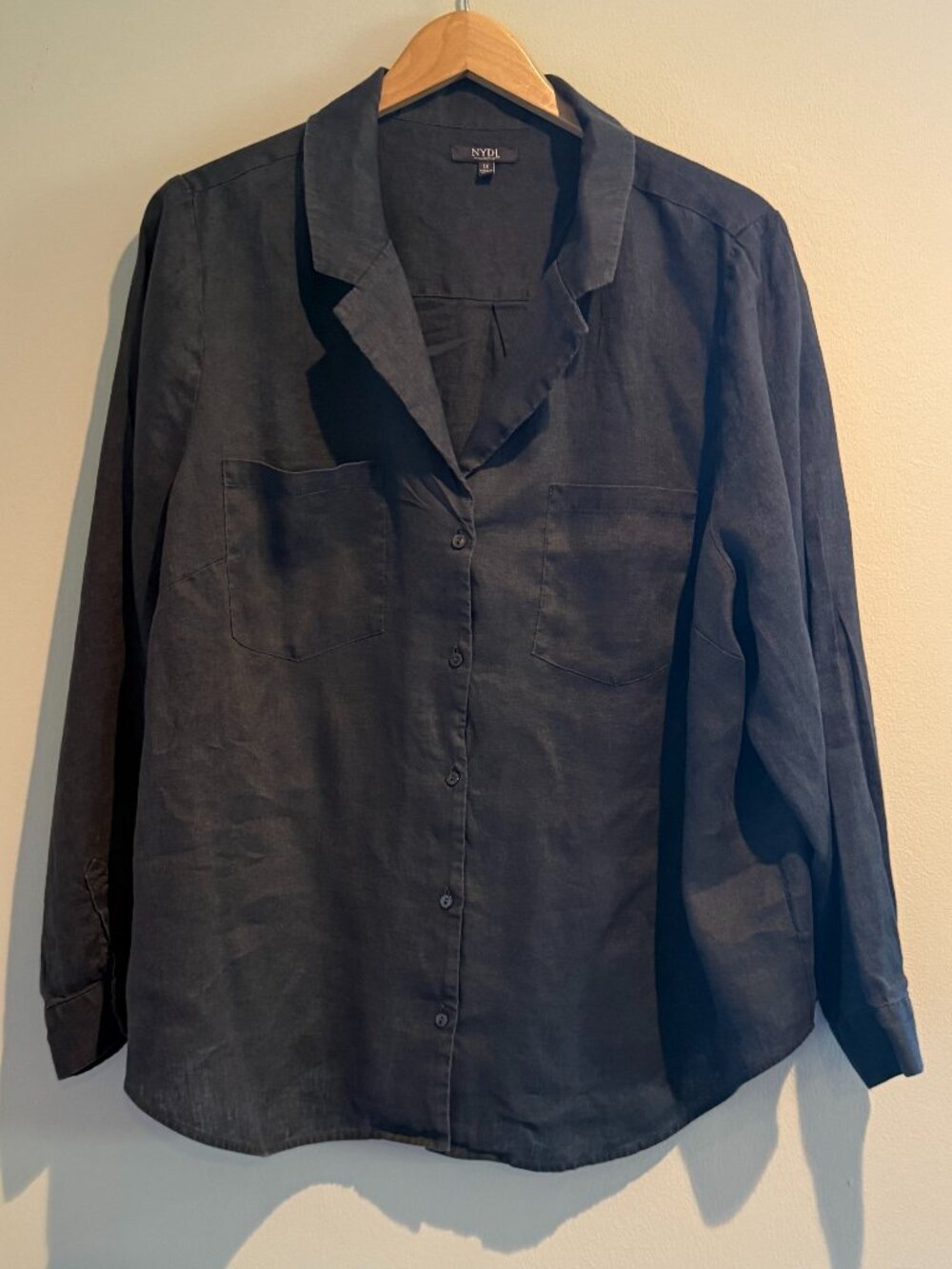 NYDJ 100% Linen Button-up Blouse, Navy,  1X